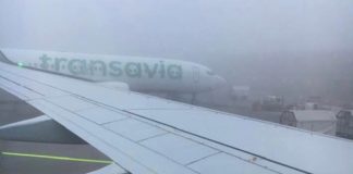 airport, fog, plane