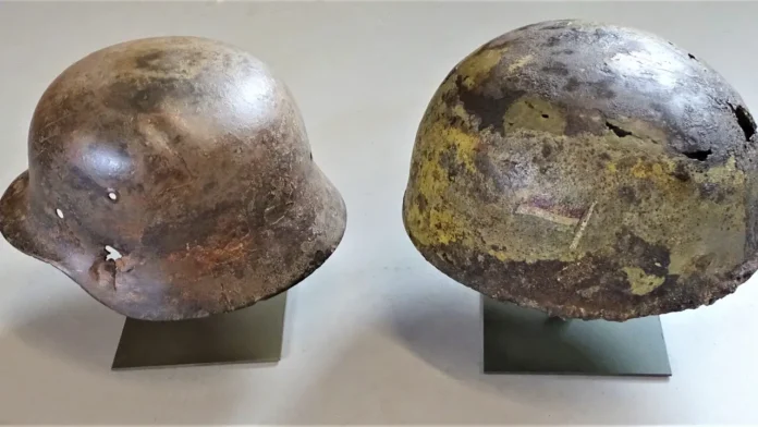 Two army helmets found near old city canal
