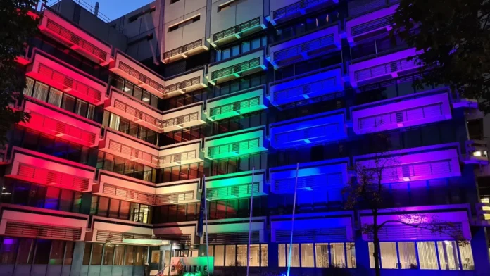 Police station Mathildelaan Eindhoven in rainbow colours